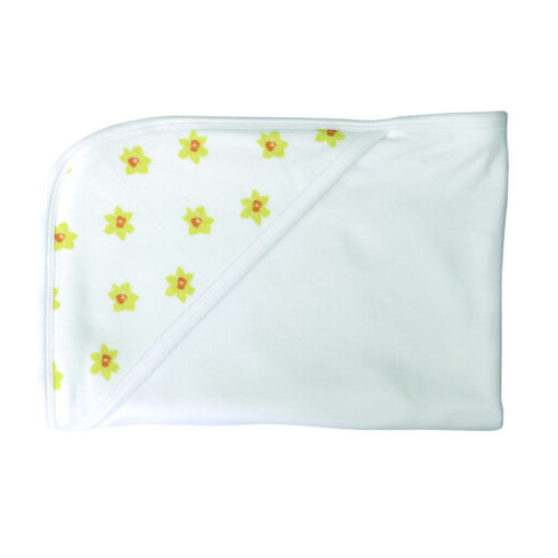 100% organic cotton hooded baby blanket in Welsh daffodil design.