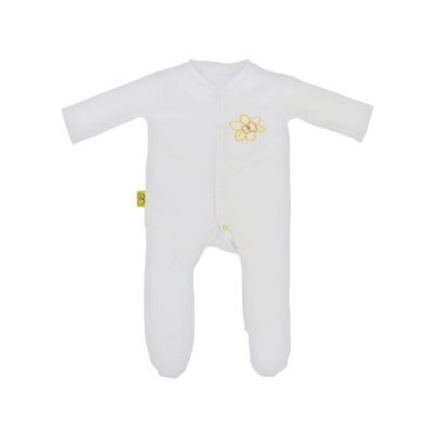 Baby sleepsuit in daffodil embroidery design.
