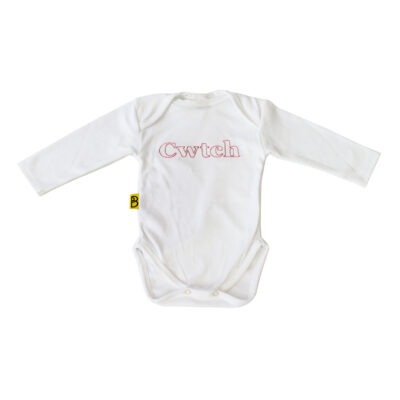Welsh gifts for baby - 100% Organic Cotton long-sleeved Baby bodysuit with cwtch design.