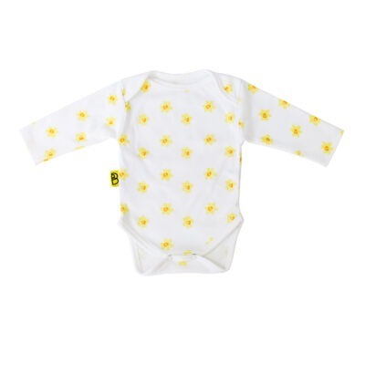 Long Sleeved Baby Bodysuit - Welsh Daffodil Design.