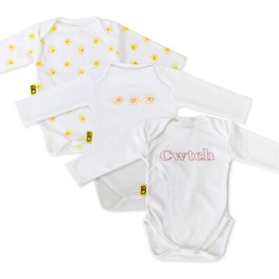 Welsh daffodil design gift set for baby in organic cotton