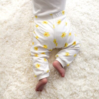 Baby leggings with welsh daffodil design made using 100% organic cotton