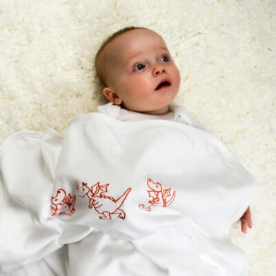Baby blanket embroidered with welsh dragon design